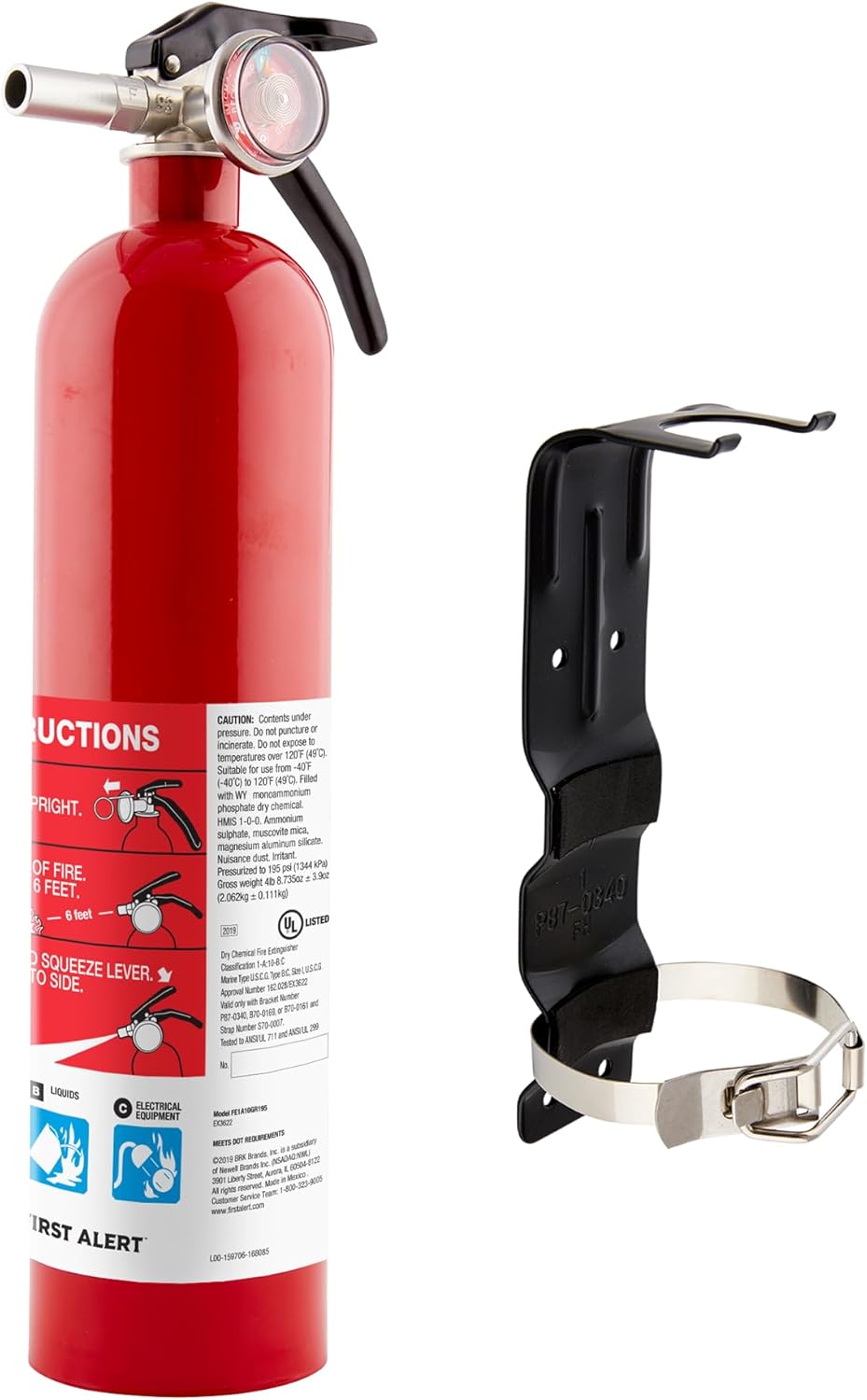 First Alert Fire Extinguisher, Standard Home Use | HOME1, UL RATED 1-A:10-B:C, Red with Metal Bracket Bundle, 1-Pack