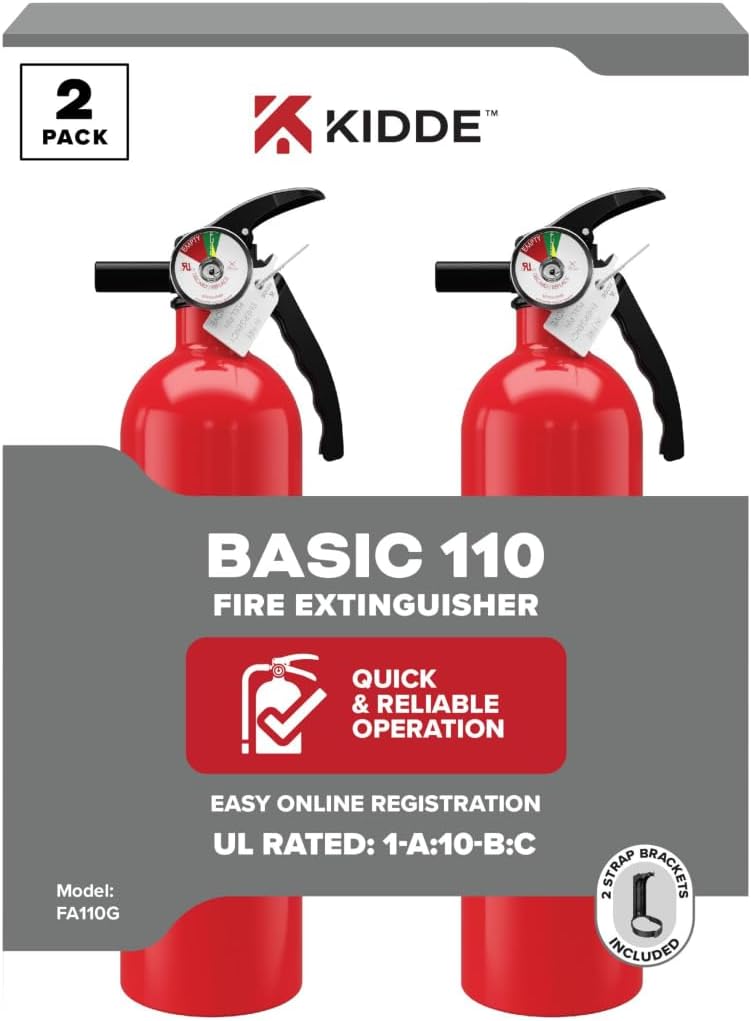 Kidde Basic 110 Fire Extinguisher for Home, 1-A:10-B:C, FA110G, 2 Pack | Residential Multi-Purpose Extinguisher for Small Common Household Fires, 2.5 lb. Dry Chemical
