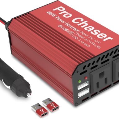 Pro Chaser 400W Car Power Inverter 12V DC to 110V AC Car Truck RV | Inverter 6.2A Dual USB Charging Ports for Road Trips (Type C Adaptors Included)